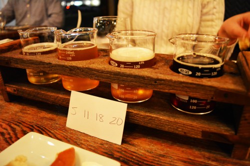 A flight of beer at Brewology in speonk