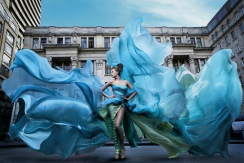 Raul Higuera "Aqua (Blue Dress), "2011, Archival chromogenic print, Courtesy Vered Gallery