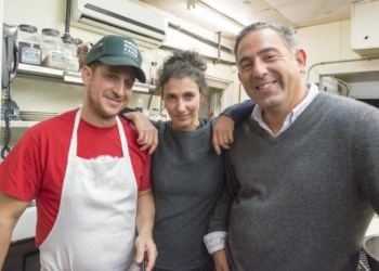 The Almond crew with chef Jason Weiner, the lovely Almond Zigmund and Eric Lemonides, in their Bridgehampton kitchen where culinary magic happens.