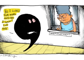 Comma cartoon by Mickey Paraskevas