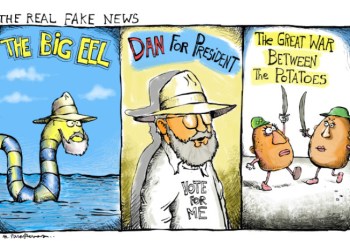 Fake news cartoon by Mickey Paraskevas