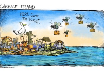 Garbage Island cartoon by Mickey Paraskevas