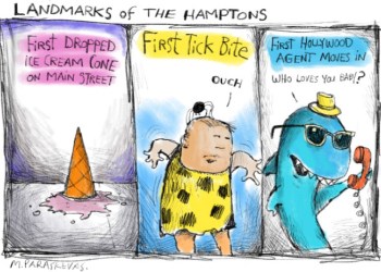 Hamptons landmarks cartoon by Mickey Paraskevas