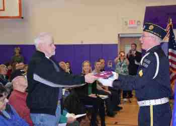 Hampton Bays School District honored local veteran Robert Fabula with a ceremony on March 16