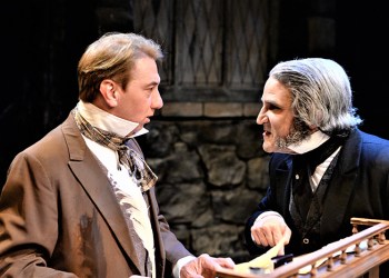 Douglas J. Quattrock as Bob Cratchit with Jeffery Sanzel as Scrooge in 