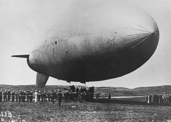 The C-5 dirigible in Montauk as it begins its attempted flight to Europe