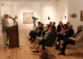 Dan Rattiner welcomes guests to the Literary Salon at Southampton Arts Center