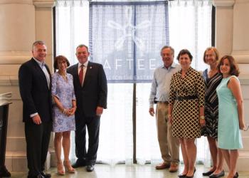 Long Island Community Foundation Executive Director David Okorn, Laura Anker, Bridgehampton National Bank President and CEO Kevin O'Connor, AFTEE Board of Directors President Myron Levine, BNB V.P. Claudia Pilato, Mary Morgan, Sol Marie Alfonso-Jones