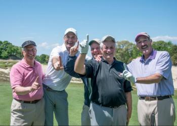 Len Gallo, Stephen Athan, caddy Ryan, Sandy Schoenbach who made an ace on the par 3, 17th from 145 yards and Donny Poe