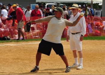 John Franco pitching with Dan Rattiner as the ump.