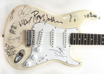 AFTEE guitar with autographs from Roger Waters, Sting, Adam Lambert, Nile Rodgers, Avicii and more