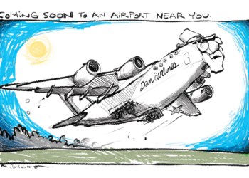 East Hampton Airport cartoon by Mickey Paraskevas