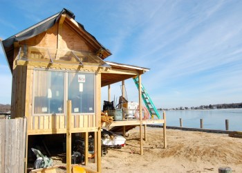 The Conscience Point Shellfish Hatchery under construction this winter.