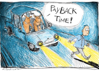 Deer vs cars cartoon by Mickey Paraskevas