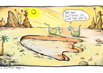 Dinosaur footprint cartoon by Mickey Paraskevas