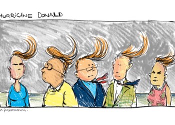 Hurricane Donald cartoon by Mickey Paraskevas