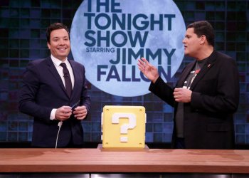 Jimmy Fallon and Reggie Fils-Aimé.