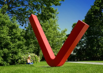 Red Check sculpture at Nova's Ark Project in Water Mill