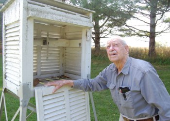 Richard Hendrickson at his weather station