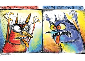 Right vs. Left AP cartoon by Mickey Paraskevas