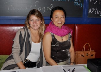 Ross School PA members Patsy Boyland and Judy Rall at the Handbag Auction last week.