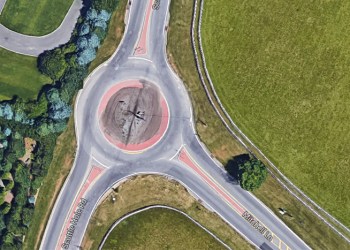 Google Maps satellite view of Scuttle Hole Road traffic circle