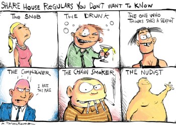 Share house cartoon by Mickey Paraskevas