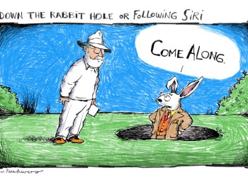 Siri rabbit hole cartoon by Mickey Paraskevas