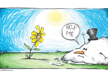 Snowman melting cartoon by Mickey Paraskevas