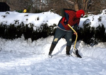 Spider-Man shoveling snow in Southampton