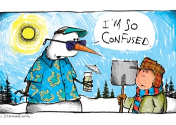 Summer in the winter cartoon by Mickey Paraskevas