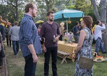 Darren Goldstein as Oscar, Joshua Jackson as Cole and Ruth Wilson as Alison in The Affair