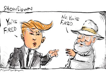 Donald Trump and Dan Rattiner cartoon by Mickey Paraskevas