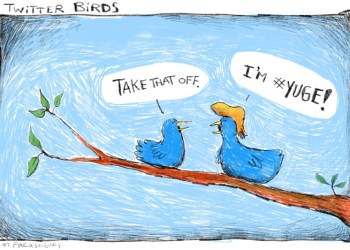 Twitter birds cartoon by Mickey Paraskevas