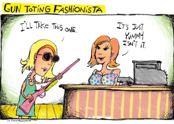 Women with guns cartoon by Mickey Paraskevas