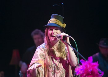 Nancy Atlas, center stage for the third evening of the Fireside Sessions at The Bay Street Theater.