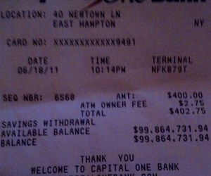 100 Million Dollar ATM Reciept