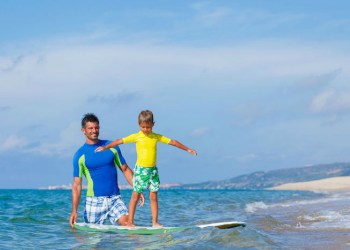 Surfing with kid