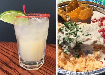 A Margarita on the rocks and a plate of nachos