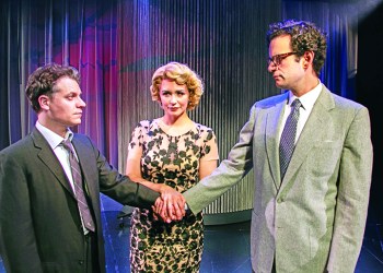 Vince Nappo, Rachel Spencer Hewitt and Wayne Alan Wilcox in 'Fellow Travelers,' Photo: Lenny Stucker, courtesy Bay Street Theater