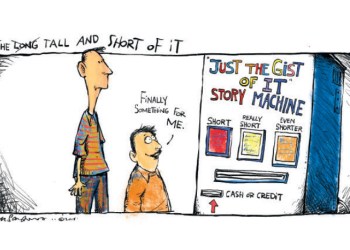 Short story vending machine cartoon by Mickey Paraskevas