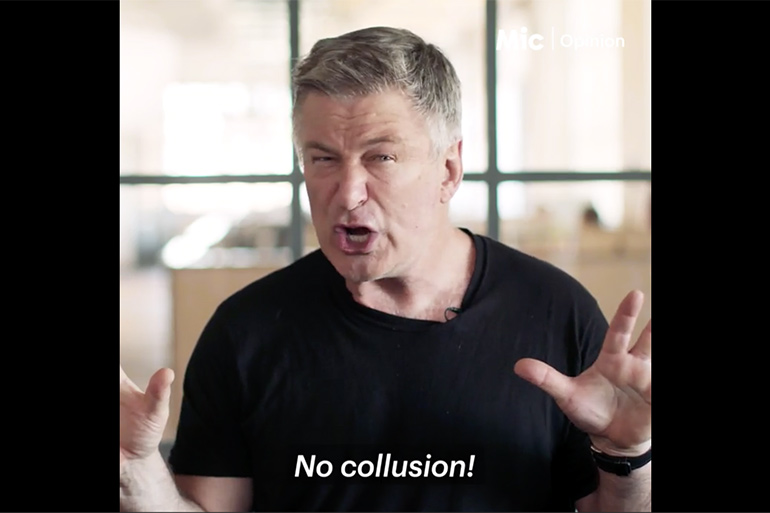 Alec Baldwin mimics Donald Trump's "No collusion" claims in a new TrumpCrimesWatch video