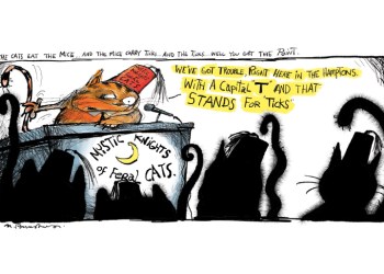 Cats eat mice cartoon by Mickey Paraskevas