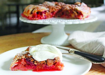 Strawberry-Rhubarb Croustada with Rose-Scented Crème Fraîche, Photo: Courtesy Claudia Fleming