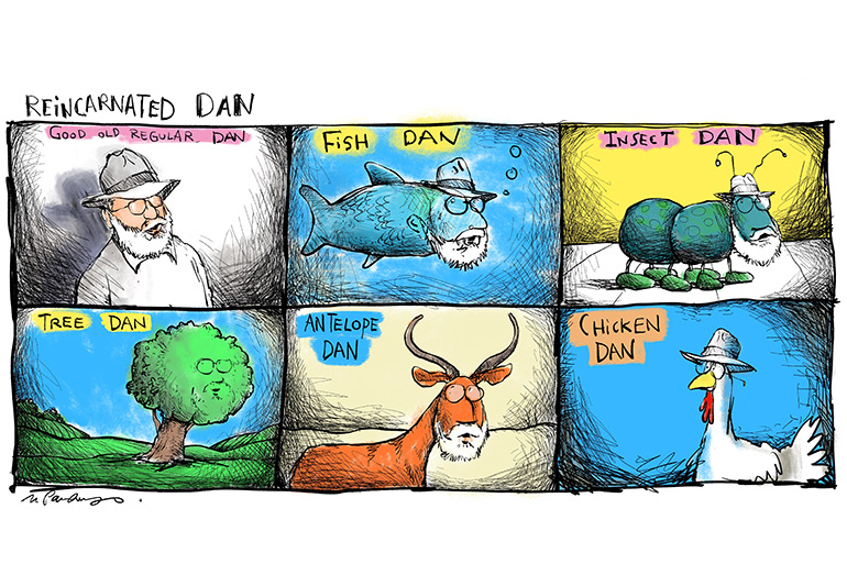 Reincarnated Dan cartoon by Mickey Paraskevas