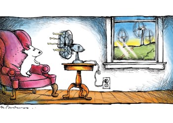 Doggy wind farm cartoon by Mickey Paraskevas