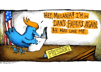 Trump calls Melania cartoon by Mickey Paraskevas