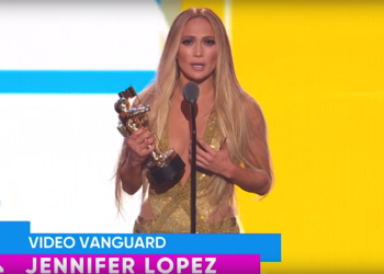 Jennifer Lopez receiving the Video Vanguard Award at the VMAs