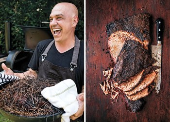 Michael Symon preparing Mabel's Brisket, Photo: Ed Anderson