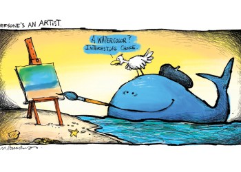 Artist whale cartoon by Mickey Paraskevas